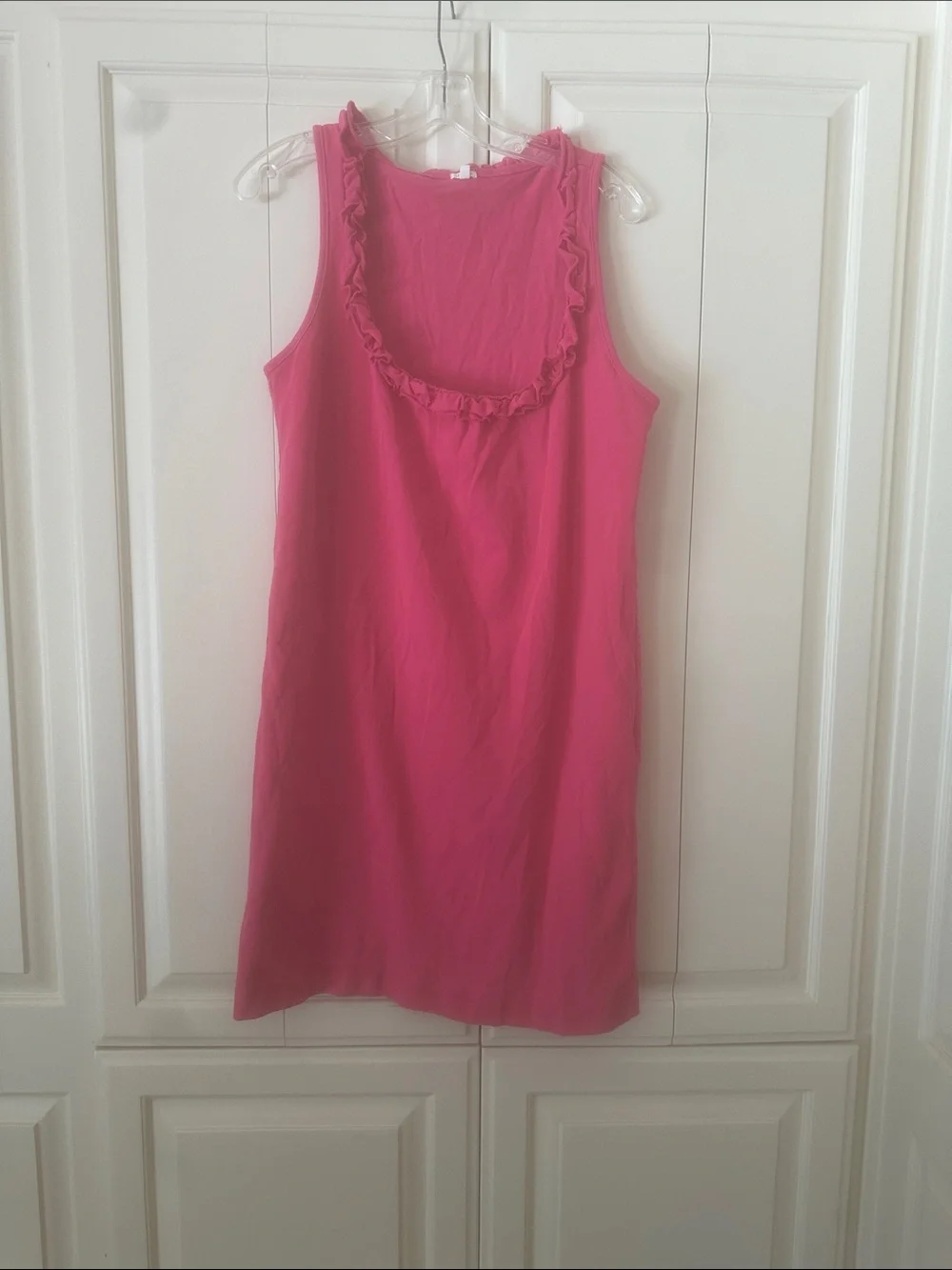 J. Crew Hot Pink Ruffle-Trim Midi Dress